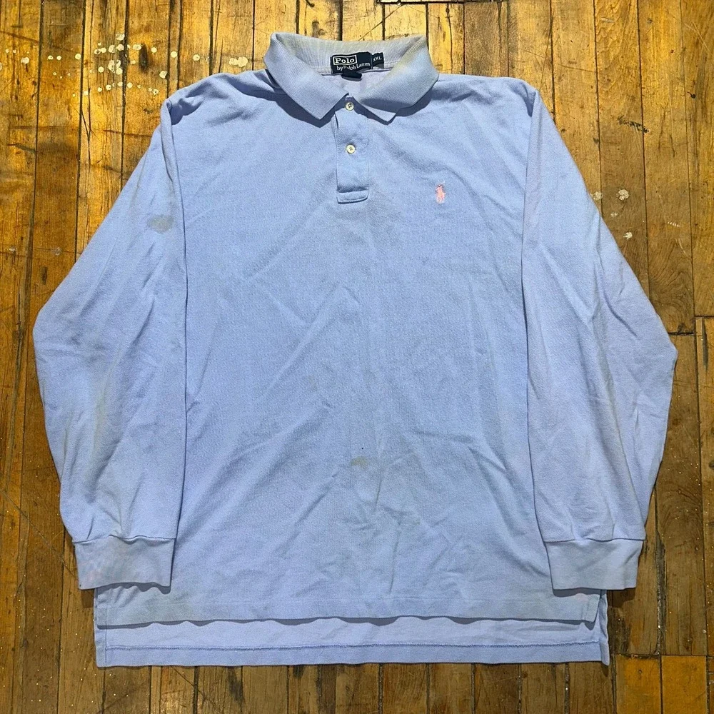 Polo Ralph Lauren Polo‎ Shirt Mens 2XL Blue Pony High Low Slit Golf Performance